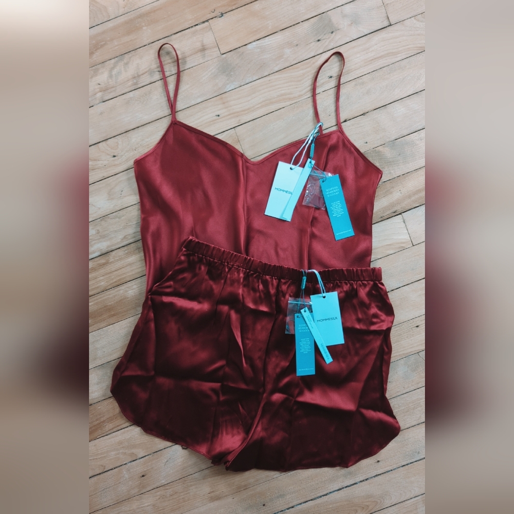 NWT Women's 100% Silk Camisole & Short Sleep Set — Burgundy WASHABLE!